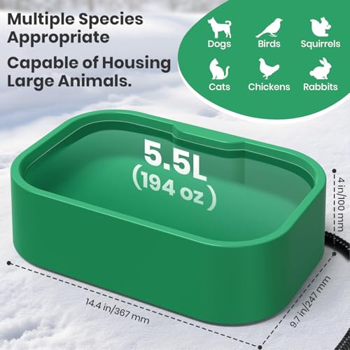 IPOW Extra Large Heated Water Bowl with 5 Layers Design for Heating & Heat Preservation Provides Drinkable Water & Food in Winter Heated Pet Bowl for Cat Rabbit Chicken Duck Squirrel, 194 fl oz - color: Green
