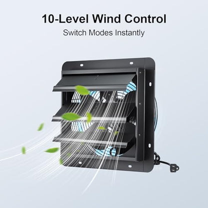 GROWNEER 12 Inch Shutter Exhaust Fan with Temperature Humidity Controller, 1200 CFM Remote Control Vent Fan, 10-Speed Adjustable Wall Mount Attic Fan for Greenhouses Garages Sheds - style: 12 Inch with Temperature Humidity Controller