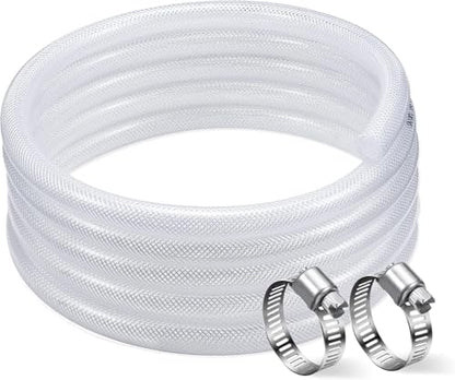 DAVCO 1" ID × 50ft Heavy Duty Braided Clear Plastic Vinyl Tubing & Clamp | Flexible High Pressure Reinforced PVC Plastic Tube Hose, Non-toxic, BPA Free, with 2 Stainless Clamps - size: 1"ID, style: 50 Feet