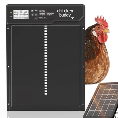 Automatic Chicken Coop Door Solar Powered Extra Large 10″ x 14.3 ″LCD Display Automatic Chicken Door with 4 Modes Timer & Light Sensor, Aluminum Alloy Chicken Door