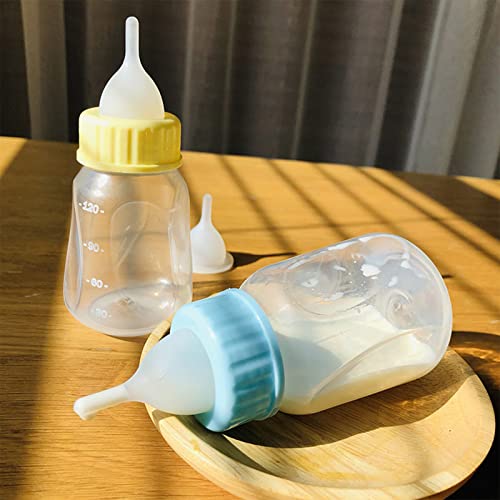 4 Pieces Pet Feeding Bottles Kit Newborn Small Animal Milk Bottle for Kitten Puppy Nursing Nipple Brush 4oz - color: Blue