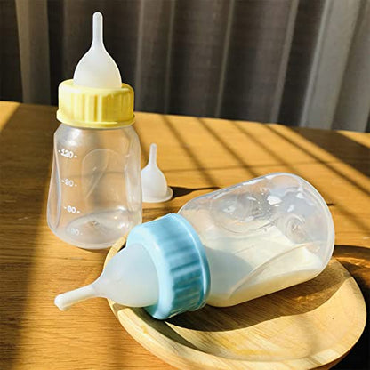 4 Pieces Pet Feeding Bottles Kit Newborn Small Animal Milk Bottle for Kitten Puppy Nursing Nipple Brush 4oz - color: Yellow