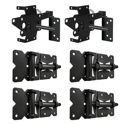 Heavy Duty Self-Closing Gate Hinge and Latch Kit, Self-Locking Hardware for Wooden, Vinyl, and PVC Fences, Adjustable Hinges & Post Mount Latch, Includes 2 Latch & 4 Hinges - size: 4 Gate Hinges with 2 Self Locking Gate Latch