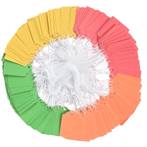 1000Pcs Colored Price Tags with String, 1.75" x1.093" | Matte Surface, Red, Yellow, Green and Orange Tags, Gift and Handmade Labels, Jewelry, Clothing, Yard and Garage Sales - color: Multicolor, size: 1000pcs - 1.75" x 1.093"