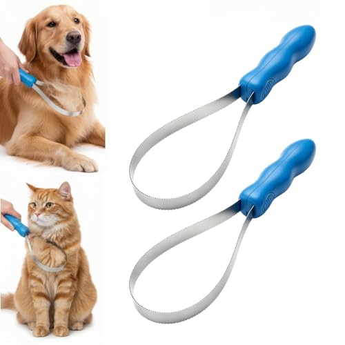 Dual Sided Shedding Blade for Cats & Dogs, Stainless Steel Shedding Blade Deshedding Tool, Curry Comb Pet Grooming Brush for Loose Hair Removal on Short & Long Coats (2PC) - size: 2PC