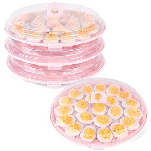 HANSGO Deviled Egg Containers with Lid, 3PCS Deviled Egg Platter Carrier Holder Trays with 66 Slots for Holiday Party and Home Kitchen, Pink - color: 3pcs Pink