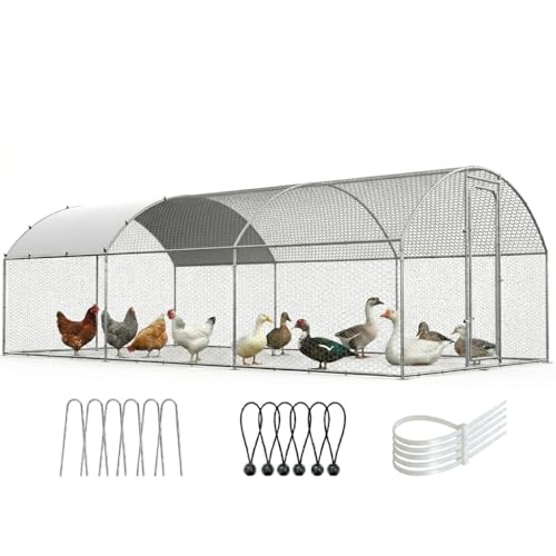 ORANLAND Large Metal Chicken Coop, 14.8x9.9x6.6ft Walk-in Chicken Runs with Cover, Dome Roof Chicken Pen with Security Lock, Outdoor Duck Rabbit Cage Poultry Pen for Backyard, Farm, Yard - size: 177.2"L x 119.0"W x 77.0"H