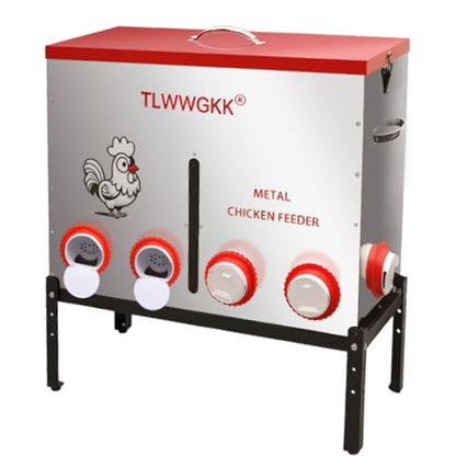 85 lbs Large Automatic Chicken Feeder - 10-Port No-Waste Dispenser with Visual Window & Height-Adjustable Legs - Rodent/Goat Proof, All-Weather Heavy-Duty Galvanized Metal Design for Outdoor Poultry
