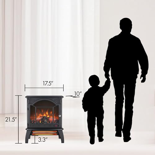 18" Electric Fireplace Stove, Freestanding Fireplaces Heater with Realistic Flame, Remote, Timer, Adjustable Brightness, Thermostat, 1500W, Black - size: 18" (Dynamic Flames)