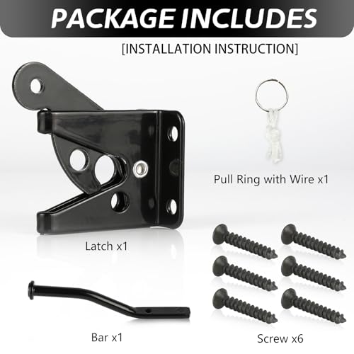 Self-Locking Gate Latch for Wooden Fence Heavy Duty, Automatic Gravity Lever Gate Latches with Longer Fasteners & Pull String for Garden, Outdoor Farm Garden Yard