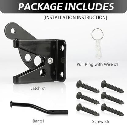 Self-Locking Gate Latch for Wooden Fence Heavy Duty, Automatic Gravity Lever Gate Latches with Longer Fasteners & Pull String for Garden, Outdoor Farm Garden Yard