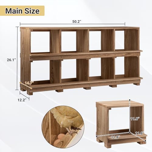 Neoaider Nesting Boxes for Chickens 8 Compartment, Wall-Mounted Wooden Chicken Nesting Box, Ensuring Comfortable Egg Laying, Preventing Egg Falls, Perfect for Backyard and Poultry Farms - size: 50.0"L x 14.7"W x 26.0"H