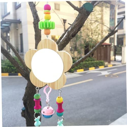 GANAZONO Wooden Hanging Mirror for Chickens Fun Bell Decor for Pet Hens and Roosters Design to Boredom and Increase Activity Levels for Chicken