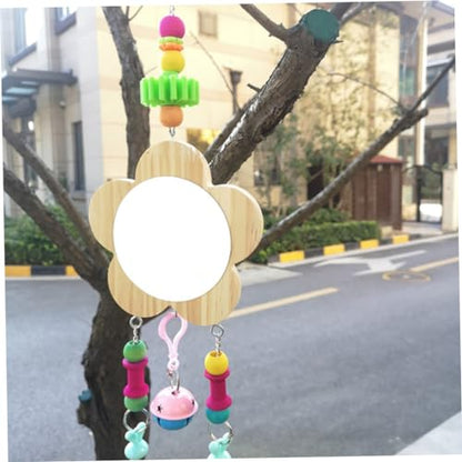 GANAZONO Wooden Hanging Mirror for Chickens Fun Bell Decor for Pet Hens and Roosters Design to Boredom and Increase Activity Levels for Chicken