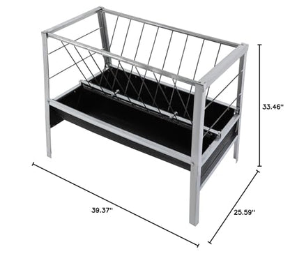 Hay Feeder, 2-in-1 Livestock Hay Rack and Grain Trough, Heavy-Duty Forage and Grain Livestock Feeder with Dual Feeding Pans for Goats, Sheep, Horses, Cattle, Outdoor Farm Use (6.69 Inch Deep Trough)