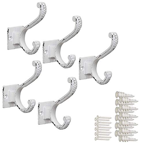 Iron Scroll Coat Hooks - Wall Mounted Rustic Farmhouse Cast Iron DIY Coat Towel Hat Scarf Bag Hook - 5 Pack (Antique White) - style: Scroll (Antique White)