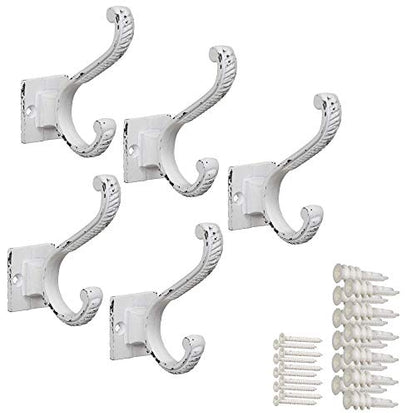 Iron Scroll Coat Hooks - Wall Mounted Rustic Farmhouse Cast Iron DIY Coat Towel Hat Scarf Bag Hook - 5 Pack (Antique White) - style: Scroll (Antique White)