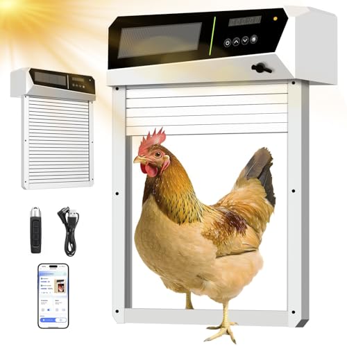Solar Automatic Chicken Coop Door with Built-in Solar Power & Battery Backup and Timer & Manual Control， Anti-Pinch Safety System, Large LCD Display, Weatherproof Aluminum Auto Chicken Coop Door