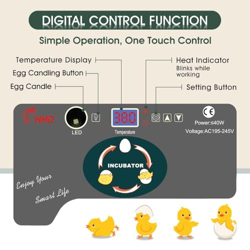 12 Egg Incubator - Automatic Egg Turner, Temperature Control, Built-in Candler, Auto Water Refill for Hatching Chicken, Duck, Quail & Bird Eggs - size: 12 --EGGS