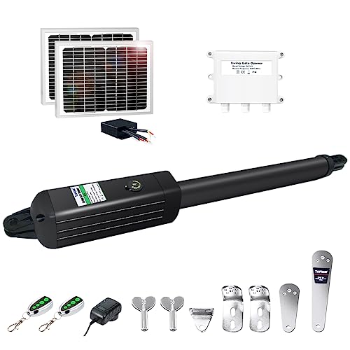TOPENS A5S Automatic Solar Gate Opener for Medium Duty Single Swing Gates Up to 16ft, Single Swing Gate Operator Battery Powered with Remote Control Kit Gate Motor Solar Panel Included - size: 550lbs
