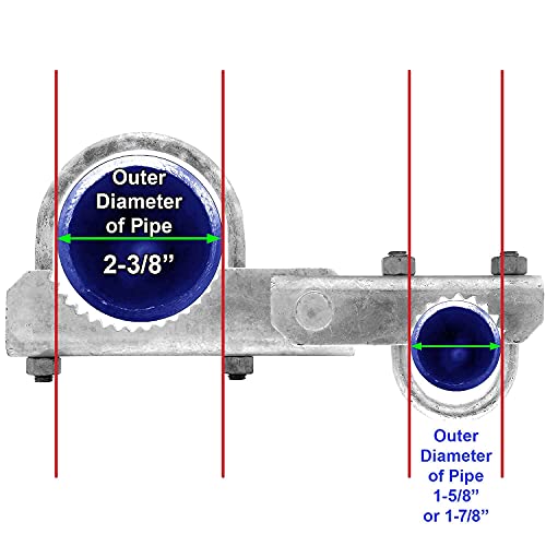 Chain Link Fence 180 Degree Commercial Duty Gate Hinge-for 2-3/8" Outside Diameter Gate Post/Pipe & 1-5/8 Thru 1-7/8" Gate Frame. Chain Link Post Gate Hinge - Hinge U Bolts Included - 1 Hinge Assy. - size: 2-3/8" Post - Each