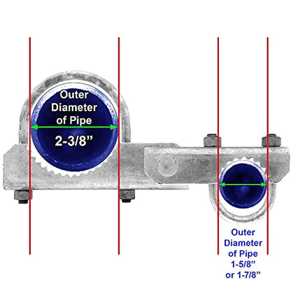 Chain Link Fence 180 Degree Commercial Duty Gate Hinge-for 2-3/8" Outside Diameter Gate Post/Pipe & 1-5/8 Thru 1-7/8" Gate Frame. Chain Link Post Gate Hinge - Hinge U Bolts Included - 1 Hinge Assy. - size: 2-3/8" Post - Each