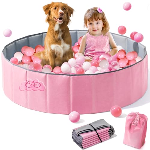 Hikiddy Large Ball Pit for Toddlers - 44 in Baby Ball Pit with Pop-Up Playmat, Foldable Kids Ball Pool, Dog Play Pit, Indoor and Outdoor Use, Hold Over 1000 Balls, Balls Not Include (Pink) - color: Pink