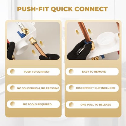 Premium Washing Machine Outlet Box, with Stainless Steel Water Hammer Arrestor, 1/2" Push-Fit x 3/4" MHT, Laundry Washer Valve Outlet Box with Clear Text Instructions - color: Push Fit/SS Arrestor/Optimized