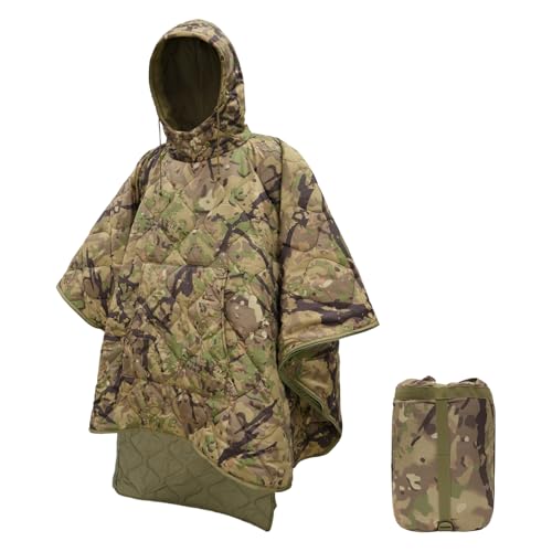LOOGU Camo Blanket Waterproof Insulation Poncho Liner for Outdoor Camping, Hiking, Hunting, Survival, Backpacking, Picnicking - color: Loogu Spretta Mt Hooded, size: One Size