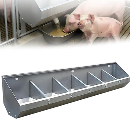 Large Stainless Steel Pig Feeder Trough for Fattening Pigs - Durable Indoor/Outdoor Use with Fence Mounting, Waste-Reducing Animal Feeding Bowl,1.5meter/6hole - size: 1.5meter/6hole