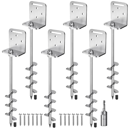Insaga 18''/24''/30'' Ground Anchors Screw in Earth Anchor Solid Steel with L Bracket for Trampoline Mobile Home Swing Set Shed Carport Tent Stakes, Wider Helix Blade & Chrome Plated Finish, 2/4/6Pcs - color: 24''-6Pack, size: 2'' Blade
