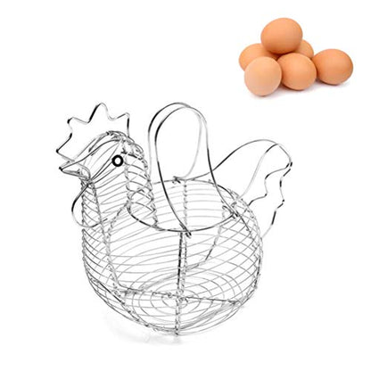 Chicken-Shaped Egg Basket Metal Chicken Shaped Wire Egg Storage Basket Holder Rack - Store 24 Eggs for Home Kicthen