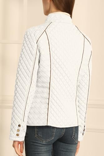 Bellivera Women's Stand Collar Lightweight Quilted Puffer Jacket | Casual Padded Zip Long Sleeve Coat for Spring and Winter with Pockets - color: White, size: XX-Large