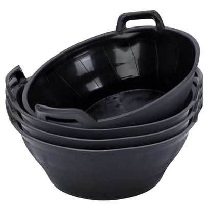 Rubber Feeder Pan, 3.1 Gallon Large Horse Feed Bucket, Heavy Duty Rubber Water Bowl for Livestock, Stackable Chicken Dust Bath Tub for Goats Livestock Animal Feeding Cats Dogs Pigs (4)