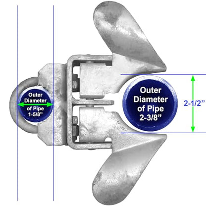 Jake Sales -Chain Link Fence Butterfly Gate Latch - Fence Automatic Gate Latch - 1-5/8" Gate Frame and 2-3/8" Gate Post - Galvanized Fence Gate Latch with Hole for Padlock - size: 1-5/8" X 2-3/8"