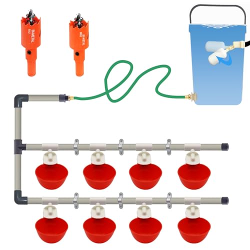 Complete Set Pipeline Automatic Chicken Watering System, 1/2" PVC Tee Fittings & PVC Pipe & Garden Hose, Chicken Water Cups, Poultry Waterer, Automatic Chicken Waterer, Chicken Nipple Waterer