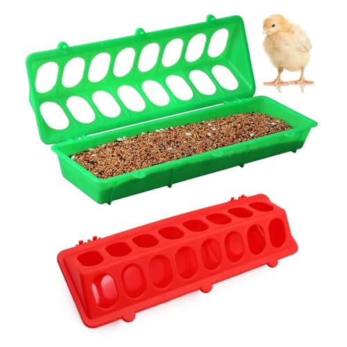 2 Pack Chick Feeder Waterer 16 Holes Chicken Feeder No Waste Poultry Feeder