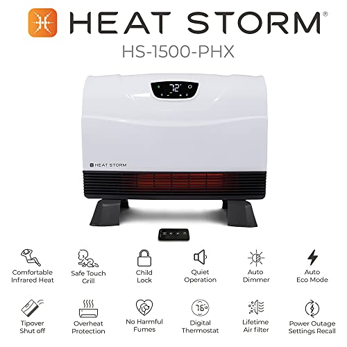 Heat Storm Phoenix Infrared Space Heater with Attachable Feet, Remote Control, Energy Efficient-750-1500 Watts, White Floor or Wall - HS-1500-PHX - color: White, style: White Attachable feet