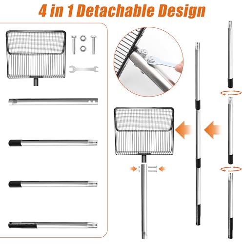 10 Inch Large Metal Chicken Poop Scooper with Adjustable 24–68 Inch Stainless Steel Handle, Heavy Duty Litter Sifting Shovel for Chicken Coop, Cat Litter, Yard, Farm Cleaning Tool