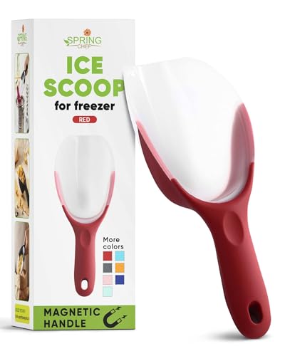 Spring Chef Red Magnetic Ice Scoop for Freezer & Ice Machine - Multifunctional BPA-Free Plastic Scoop with Soft Grip Handle - Kitchen Food Scooper for Flour, Rice, Popcorn, Dog Food - Dishwasher Safe - color: Red