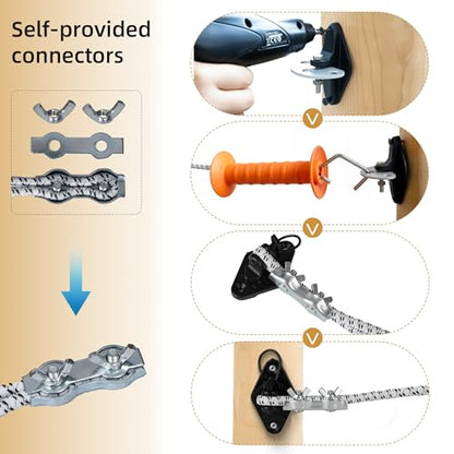 Electric Fence Bungy Gate Kit, Electrified Bungee Gate Handle with Elasticized Rope for Livestock, Insulators Temporary System, Easy Installation