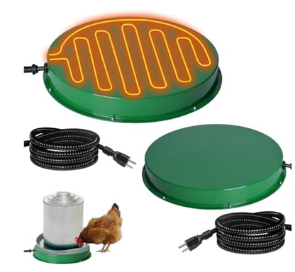 Chicken Water Heater for Winter 12.4", 125W Thermostat Chicken Drinker Heater Base for 3–5 Gal Metal Plastic Poultry Waterer, Water Heater for Chickens Duck with 6.6' Power Cord (Green,2PACK)