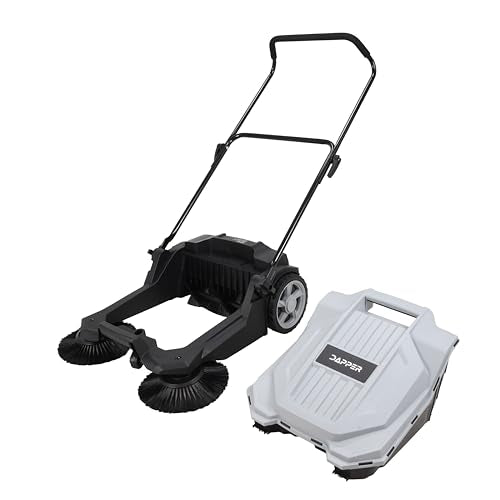 Dapper Supply Walk-Behind Outdoor Hand Push Floor Sweeper - 5.25 Gallon Capacity - 25.5" Sweeping Width - Sweeps up to 27,900 ft/Hour, Grey - size: 25.5"