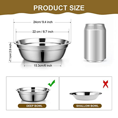 Mimorou 6 Pcs Stainless Steel Dog Bowls 9.4 Inches Replacement Basic Thickened Metal Food Water Bowls for Medium Large Sized Dogs, Dishwasher Safe, Silver