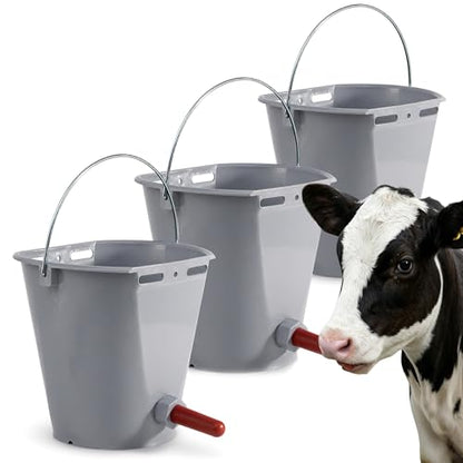 3 Pack Calf Feeding Bucket, 8.45 Qt Single Teat Feeder with Metal Hanger Livestock Feeding Supplies for Calves Goats Sheep