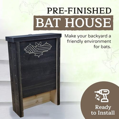 Made in USA- Premium-Grade Black Stained Pine Bat House, Single-Chamber Bat Box, Easy-to-Install Wooden Bat House Kit, with Mounting Screws - Applewood Outdoor | Black - style: Single Chamber Black
