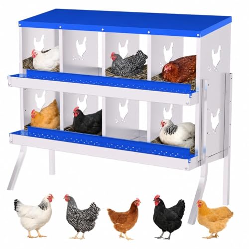 Chicken Nesting Boxes, 8 Compartment Metal Stainless Steel Chicken Laying Boxes with Legs, Easy to Clean and Install, 2-in-1 Wall/Floor Standing, for Hens Outdoor Chicken Coop Farm Yard, Blue - color: Blue, size: 8 holes with legs
