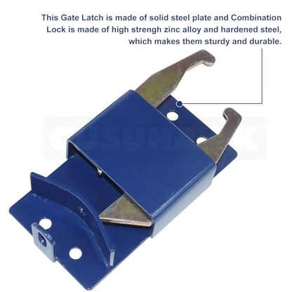 2 Way Lockable Gate Latch (Large Size Version: 4.1" L x 7.8" H) with 4-Digit Combination Lock for Metal Tube Gate with 1-5/8" to 2" O.D. Tubes, Blue - color: 1x S16100100(Large Size Version 4.1"x 7.8")