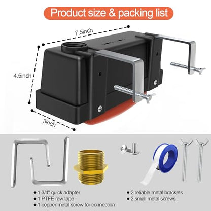 Water Trough Float Valve for Stock Tank, Automatic Control Waterer Level for Livestock Horse Chicken Animal Fish Pool with Hose Metal Connector & Ptfe tape （1 pack）
