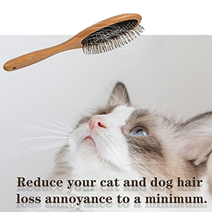 ClumsyPets Dog & Cat Ball Pin Slicker Grooming Brush with Bamboo Handle for Pets Massage Bath and Removes Mats Loose Fur Hairs